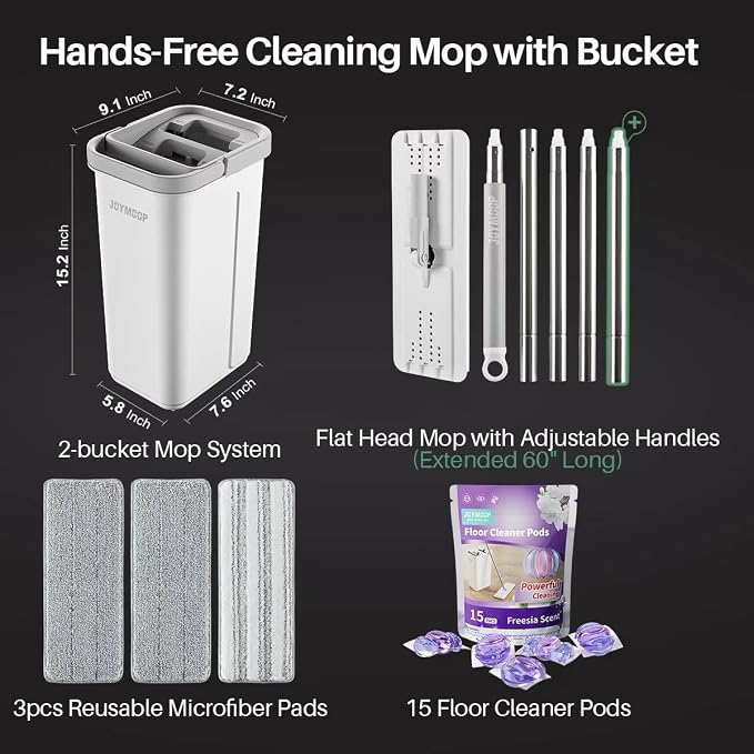 JOYMOOP Mop and Bucket with Wringer Set and Floor Cleaner Pods, Flat Floor Mop - Image 7