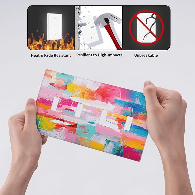 Light Switch Covers Multicoloured Modern Watercolor Oil Painting Quad Toggle - Image 6
