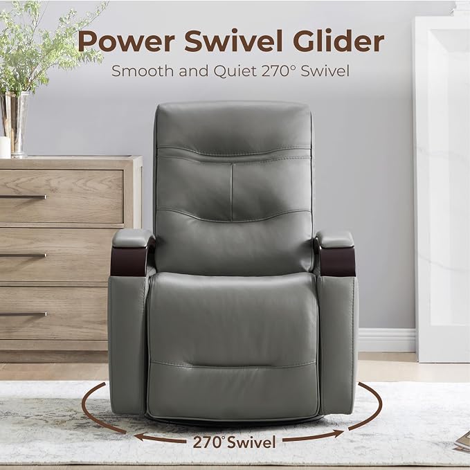CHITA Genuine Leather Power Swivel Glider Rocker Recliner, FSC Certified Mid - Image 4