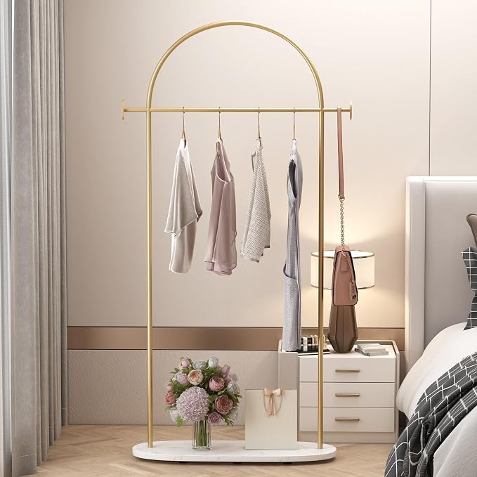 Modern Gold Coat Racks with Marble Base, Heavy Duty Clothes Rack Stand - Image 6