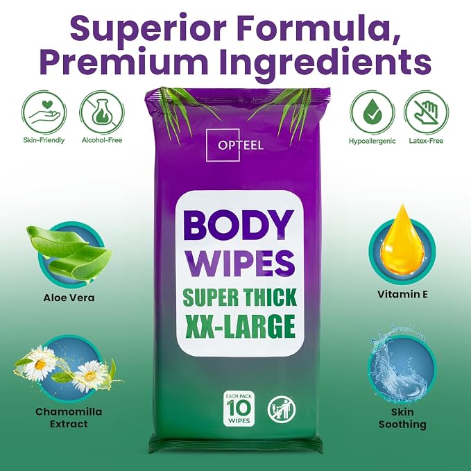 Thick & Large Body Wipes for Adults Bathing No Rinse – Shower Wipe, Women & - Image 5