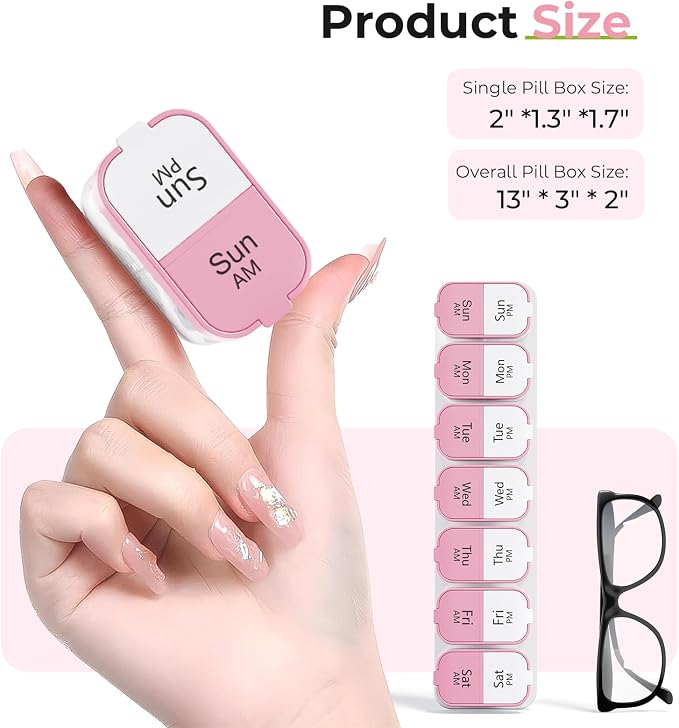 Odaro Extra Large Weekly Pill Organizer 2 Times A Day, Pill Box 7 Day Am Pm to - Image 3