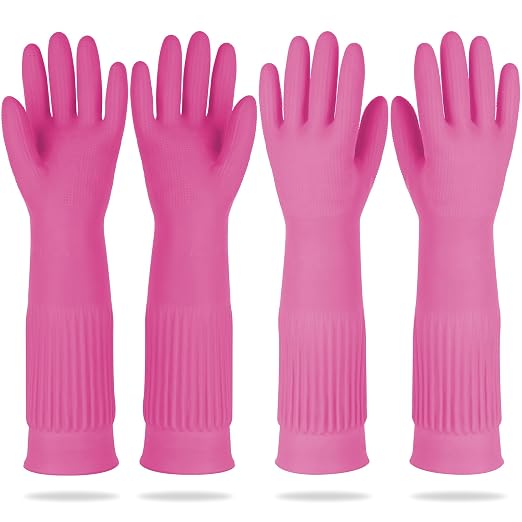 Mamison 2 Pairs Reusable Waterproof Household Dishwashing Cleaning Rubber Gloves by QualityKitchenandHome