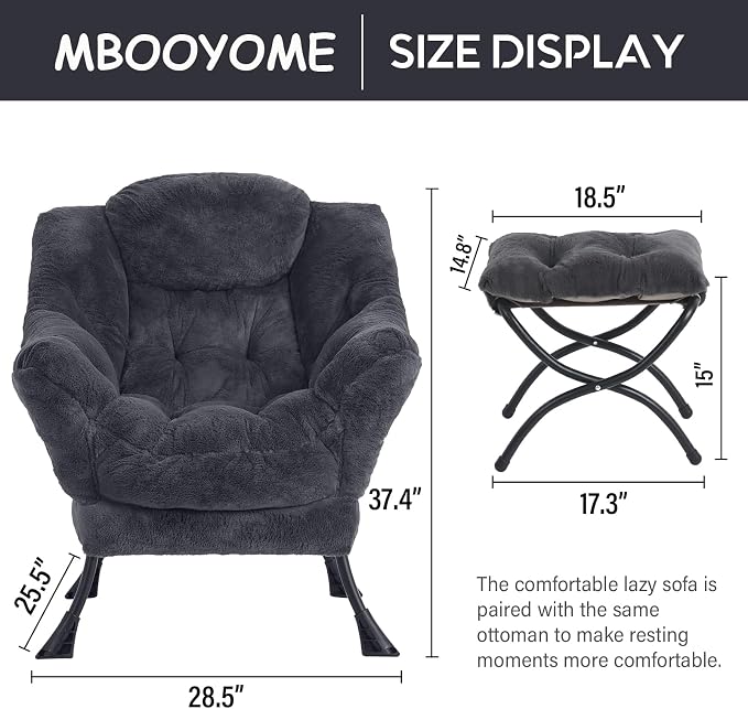 Lazy Chair with Folding Ottoman, Modern Accent Lounge Armchair with Armrests - Image 3