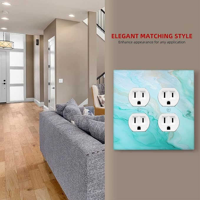 Teal Gold Marbling Turquoise Print Outlet Covers 2 Gang Double Duplex - Image 7