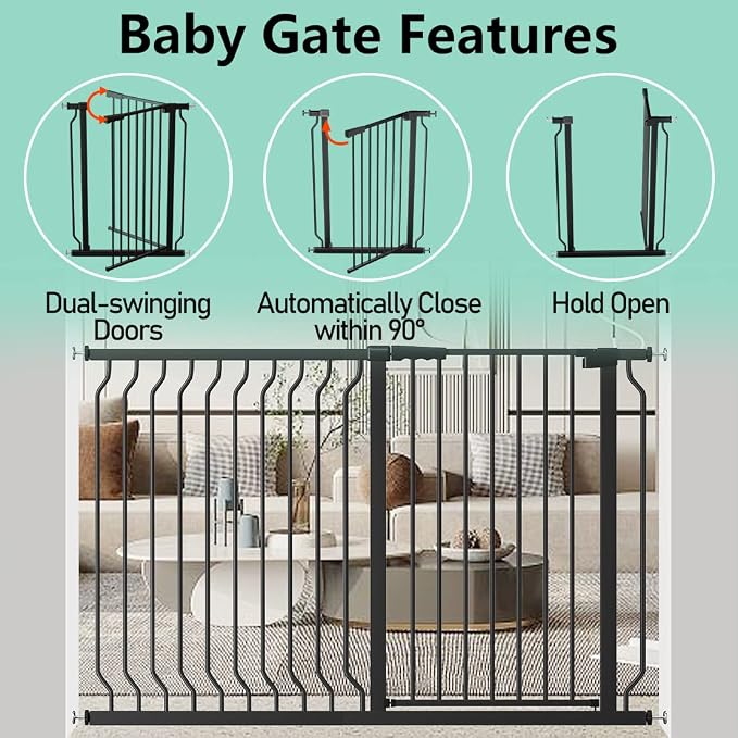 ALLAIBB Black 40.55" Extra Tall Wide 76.77-84.65" Baby Gate Pressure Mounted - Image 3