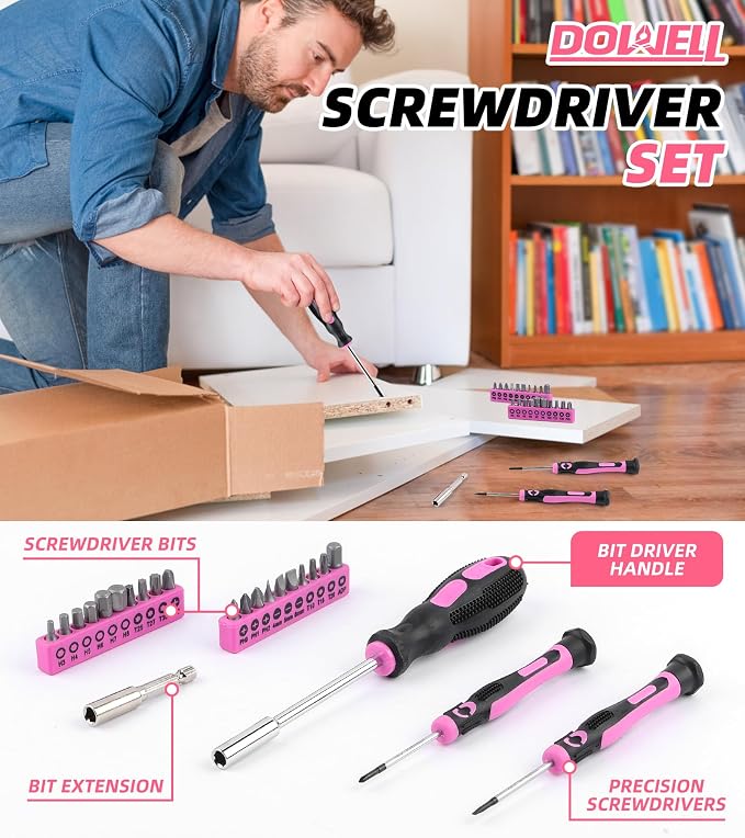 DOWELL Pink Tool Kit 140PCS for Women, Household Tool Set - Image 6