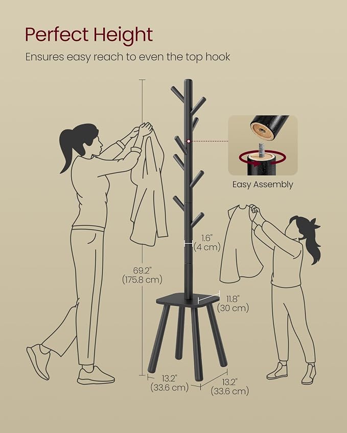 VASAGLE Coat Rack, Free Standing Coat Stand, Hall Coat Tree - Image 5