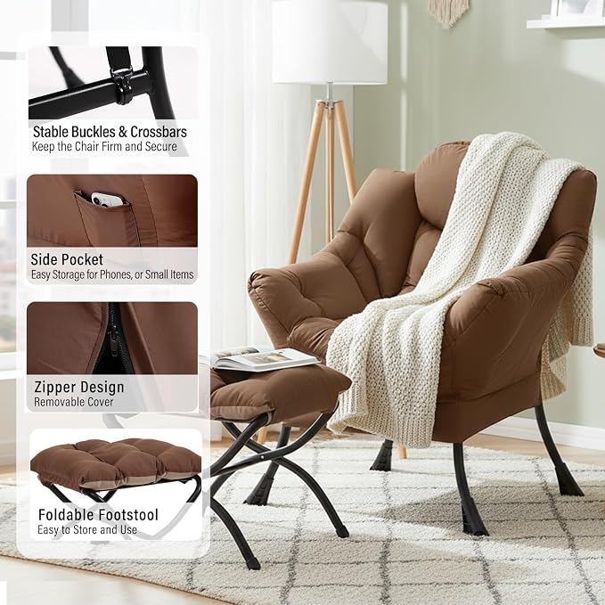Lazy Chair with Ottoman, Modern Chair with Folding Footrest, Lounge Accent Chair - Image 5