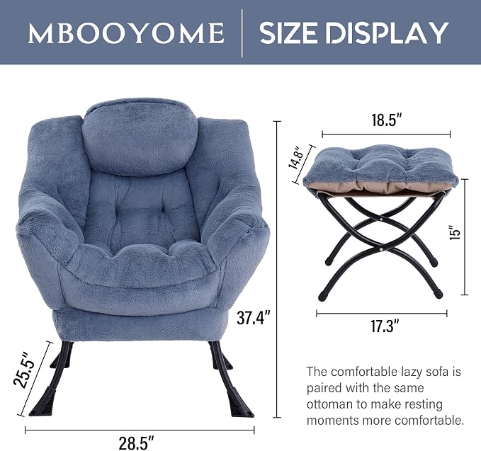 Lazy Chair with Folding Ottoman, Modern Accent Lounge Armchair with Armrests - Image 3
