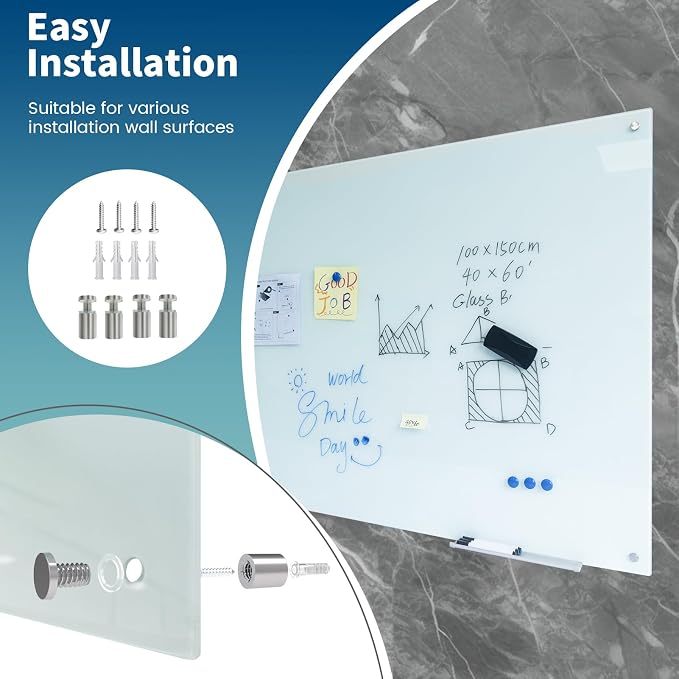 Magnetic Glass Dry Erase White Board Whiteboard Glass Writeboard 40"x60" - Image 5