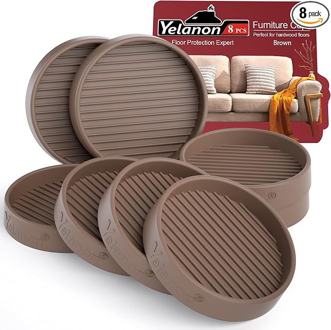 Yelanon eight-piece two-inch brown rubber furniture caster cups