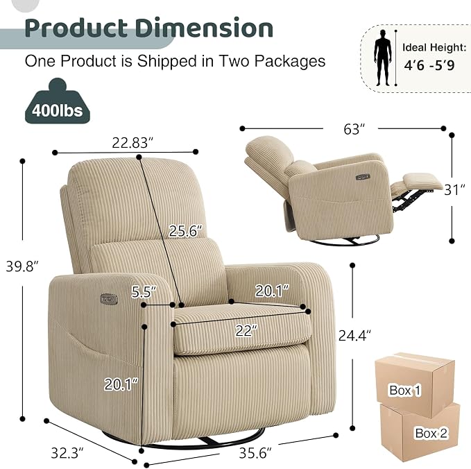 Swivel Rocker Recliner, Oversized Power Recliner Nursery Glider - Image 2
