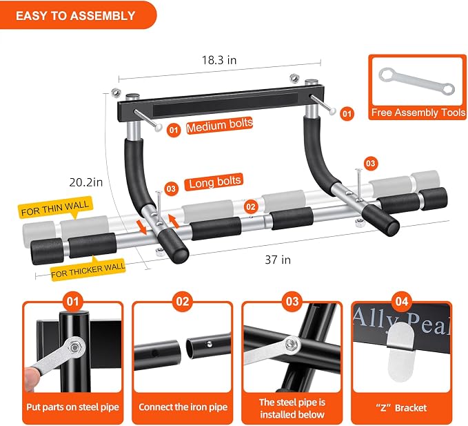 Ally Peaks Pull Up Bar for Doorway | Thickened Steel Max Limit 440 lbs Upper - Image 5