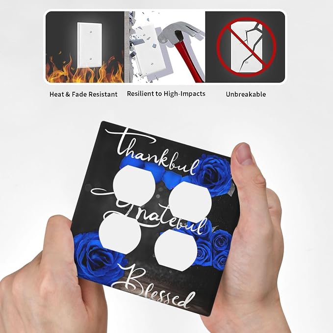 Decorative Light Switch Cover Plate Blue Rose Thankful Grateful Blessed 2 Gang - Image 6