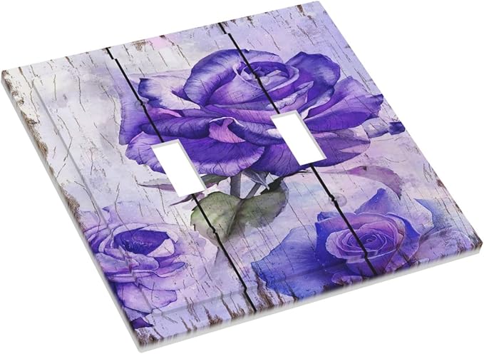 Light Switch Cover Purple Rose Flower Rustic Wood Plank 2 Gang Wall Plate - Image 3