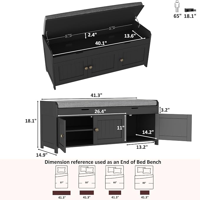 HOMEFORT 41.3" Shoe Bench with Lift Top Storage, Entryway Bench with Cushioned - Image 3