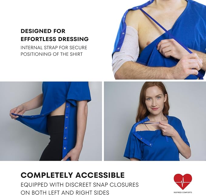 Inspired Comforts Unisex Post Surgery & Rehab V Neck Dual Access Snap Shirt - Image 2