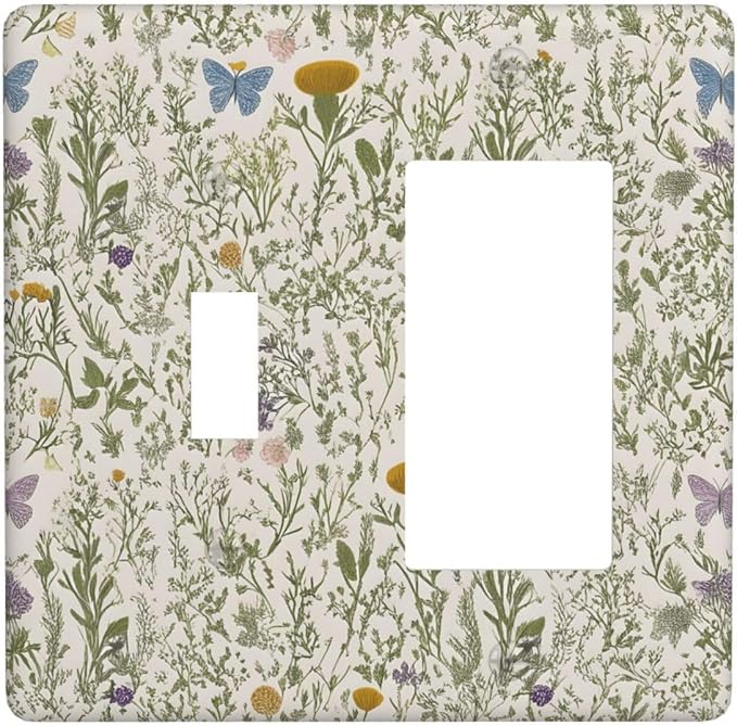 Floral Vintage Garden Plants Herbs Flower Botanical Outlet Covers 2 Gang Combin by VGHOKO