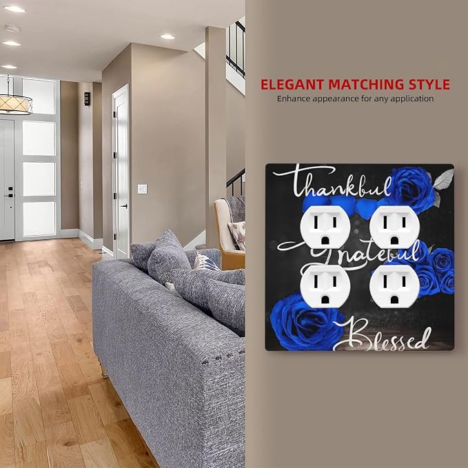 Decorative Light Switch Cover Plate Blue Rose Thankful Grateful Blessed 2 Gang - Image 7