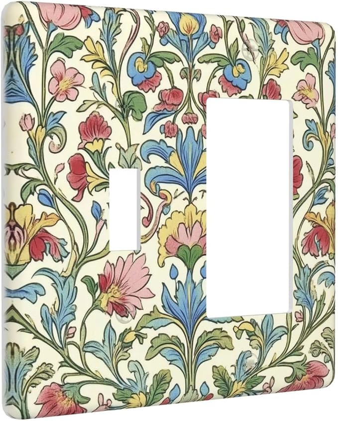Outlet Covers Boho Red Floral Morris Plant Leaves 1 Toggle 1 Rocker Combination - Image 2