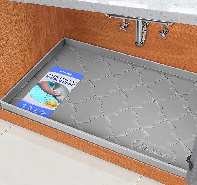 SIKADEER 28" x 19" Under Sink Mat Waterproof, Silicone Mat Kitchen Drawer Shelf by SIKADEER