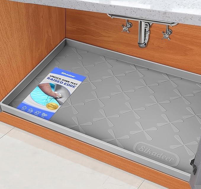 SIKADEER 22" x 19" Under Sink Mat Waterproof, Silicone Mat Kitchen Drawer Shelf by SIKADEER