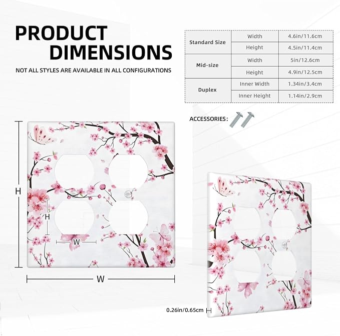 Cherry Floral Watercolor Pink Flowers Butterfly Outlet Covers 2 Gang Double - Image 5