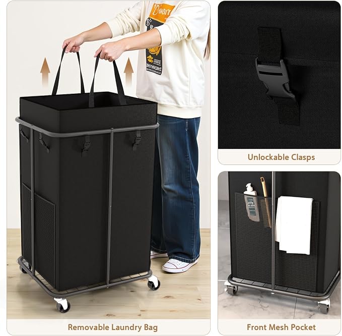 150L Large Laundry Basket with Wheels, Rolling Laundry Hamper with Removable - Image 5