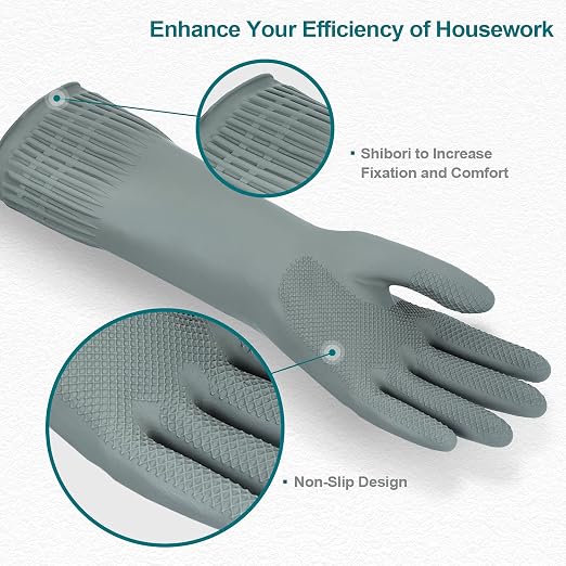 Mamison 2 Pairs Reusable Waterproof Household Dishwashing Cleaning Rubber Gloves - Image 2