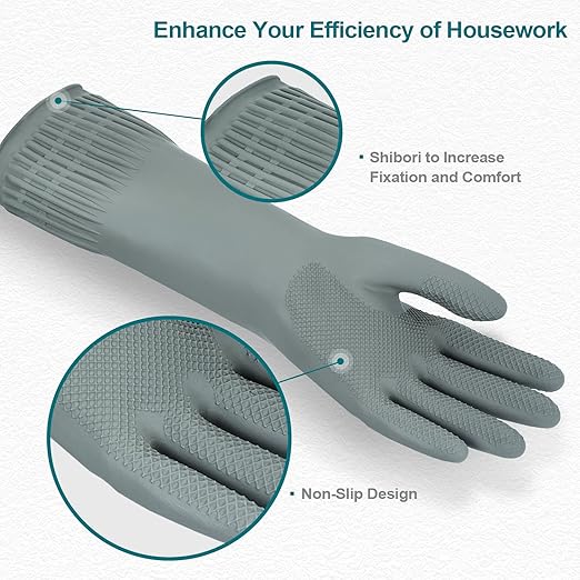 Mamison 2 Pairs Reusable Waterproof Household Dishwashing Cleaning Rubber Gloves - Image 2