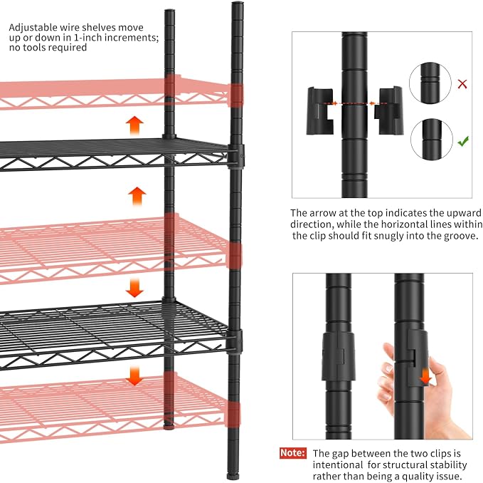 5 Tier Adjustable Storage Shelves Heavy Duty Metal Utility Shelf 750LBS - Image 5
