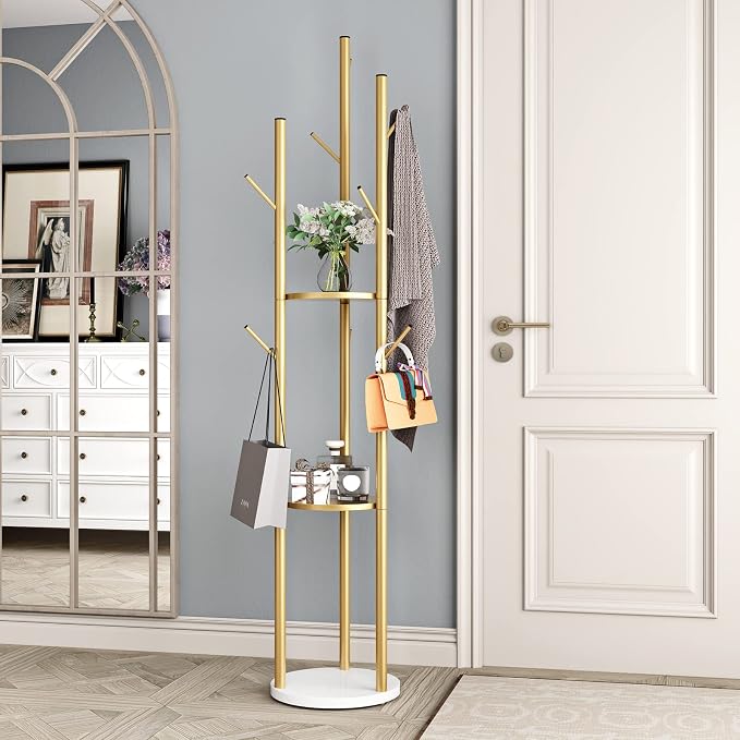 Metal Gold Coat Racks Freestanding, Coat Hanger Stand, Hall Tree Rack by DOORXIFO