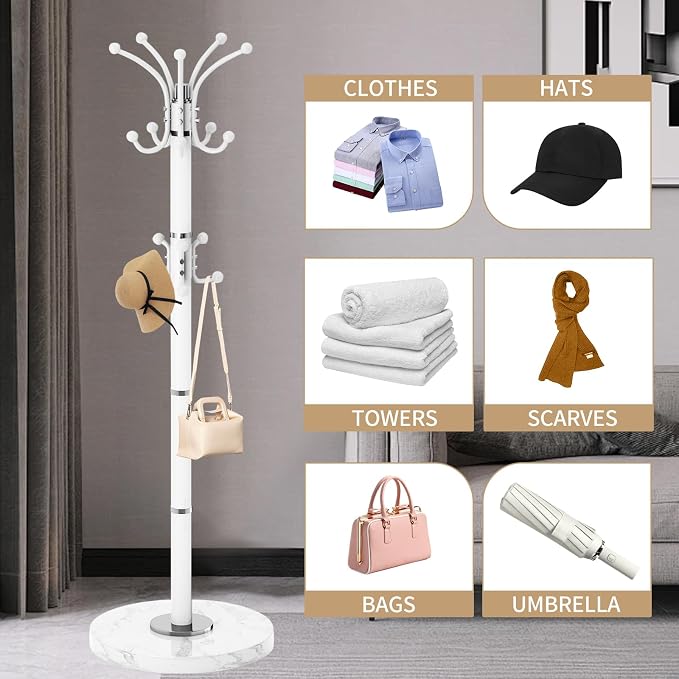 Metal Heavy Duty Coat Rack Stand, Modern 360° Roraty Freestanding Coat Rack - Image 7
