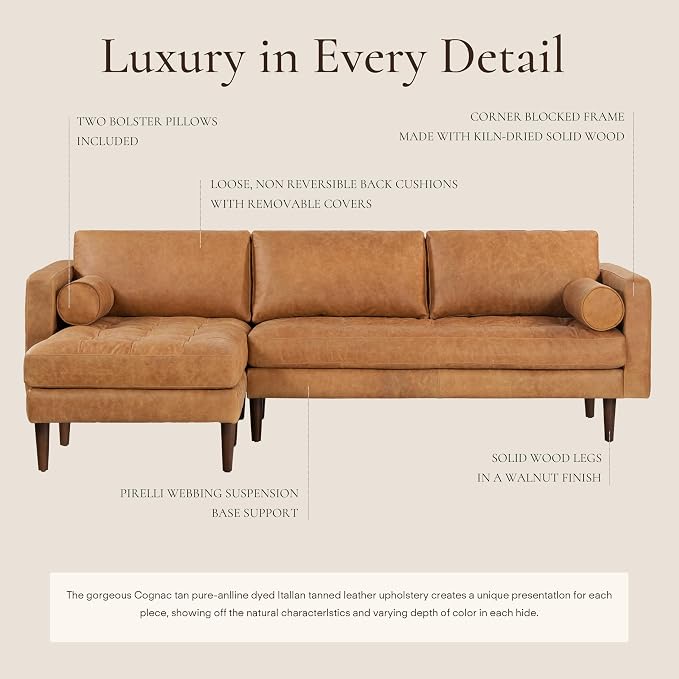 POLY & BARK Napa 104.5" Left-Facing Sectional Sofa – Cognac Tan Full-Grain - Image 4