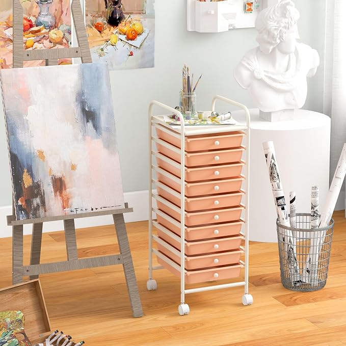 Giantex 10-Drawer Storage Cart w/Universal Wheel, Rolling Cart w/Handle - Image 4