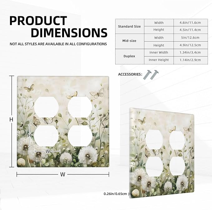 Dandelions Butterflies Watercolor Wildflowers Floral Outlet Covers 2 Gang - Image 5