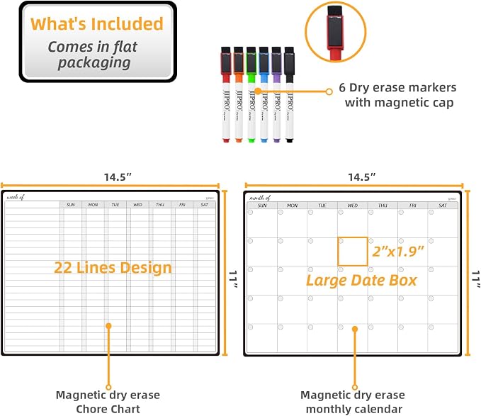 JJPRO Magnetic Dry Erase Chore Chart and Monthly Planner Whiteboard Bundle - Image 2