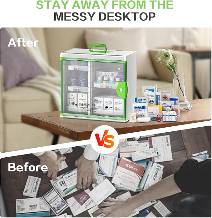 Glosen Medicine Cabinet Locking Medicine Cabinet Wall Mounted【 Green 13.6 x - Image 7