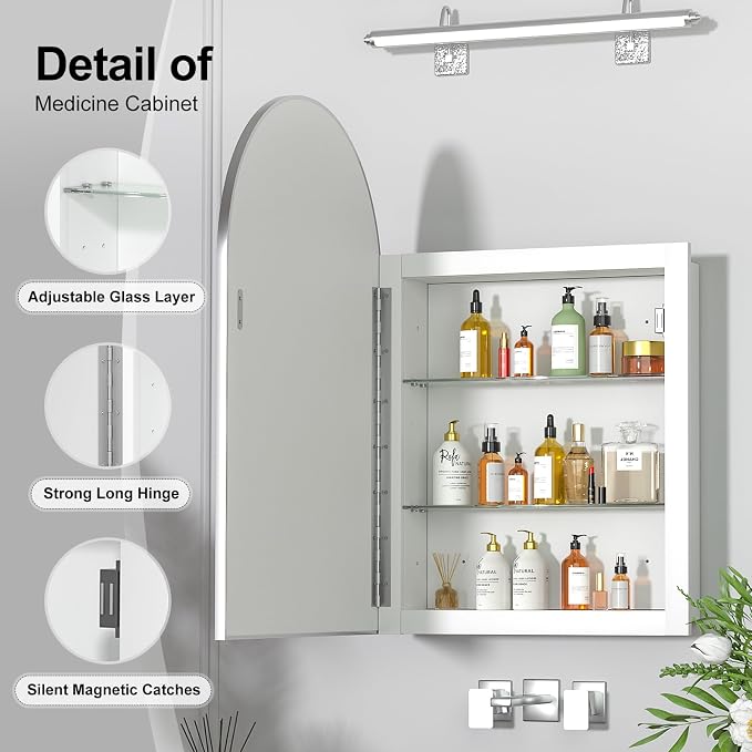 Recessed Medicine Cabinet with Mirror, Arched Medicine Cabinet - Image 7