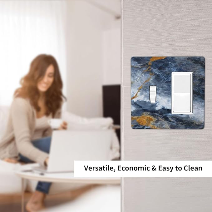 Decorative Outlet Covers Gold Dark Blue Gilt Haze Marble 2-Gang Combo Light - Image 6