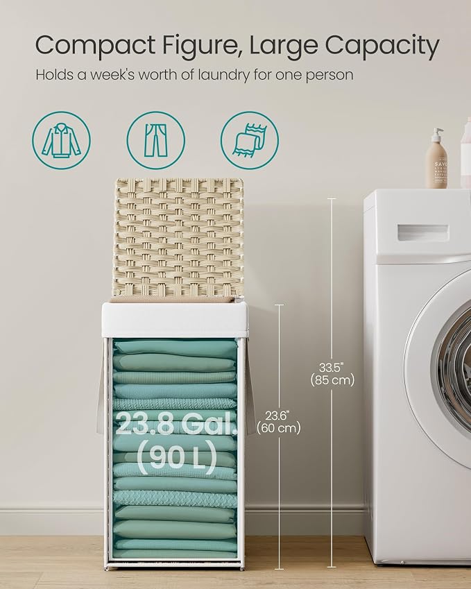 SONGMICS Laundry Hamper with Lid, 17.2 Gallon Synthetic Rattan Clothes Laundry - Image 5