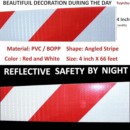 Reflective Tape Red and White 4 inch X 66 feet, Outdoor Waterproof Hazard - Image 3