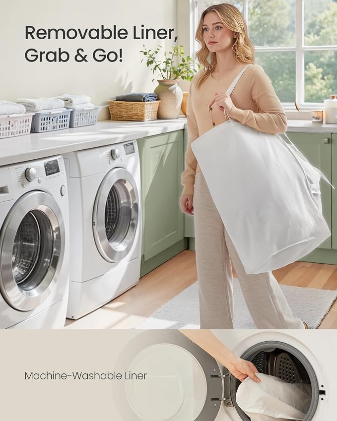 SONGMICS Laundry Hamper with Lid, 23.8 Gallon Synthetic Rattan Clothes Laundry - Field & Grace