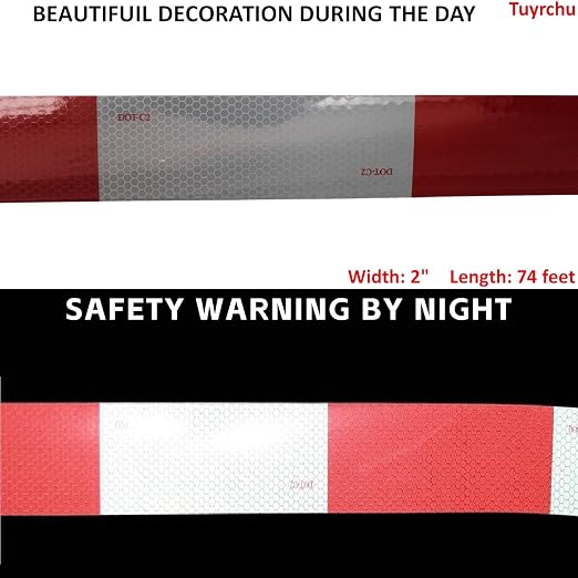 Reflective Tape Red and White 2 inch X 74 feet, Outdoor Waterproof Hazard - Image 3