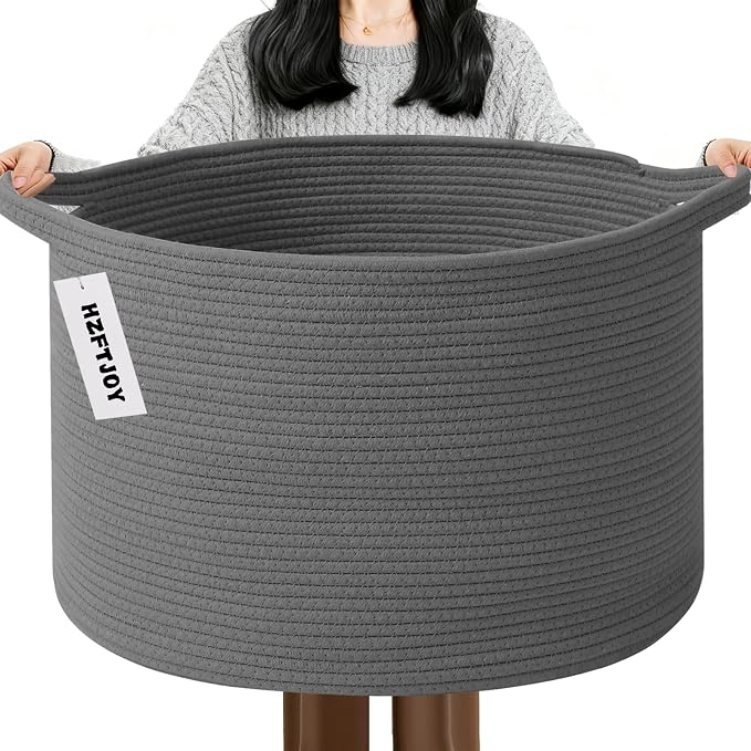 Large Storage Basket with Handle, 19.7" L x 19.7" W x 13" H Blanket Basket by HZFTJOY