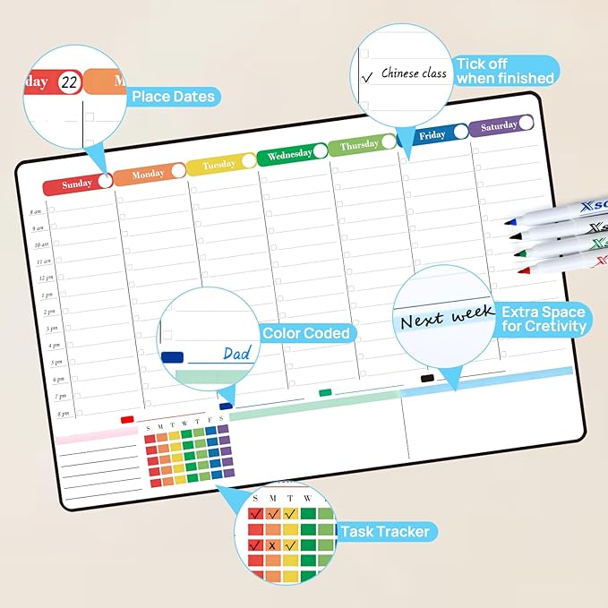 POPRUN Dry Erase Board Magnetic Weekly Calendar Whiteboard - Image 3