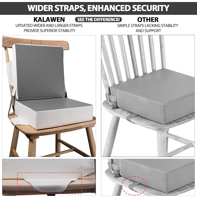 Kalawen Booster Seat for Kitchen Chair, Upgraded 2Pcs PU Washable Straps Safety - Image 2