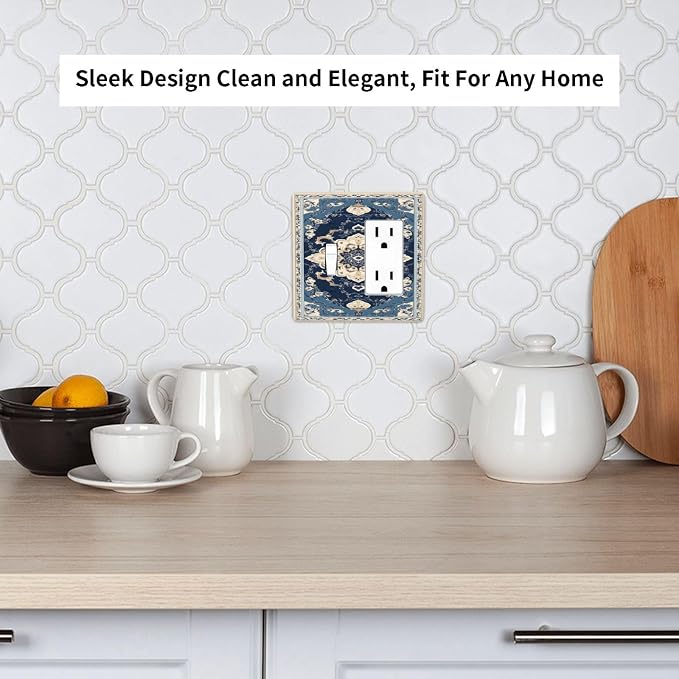 Decorative Outlet Covers Boho Beige Navy Blue Medallion 2-Gang Combo Light - Image 7