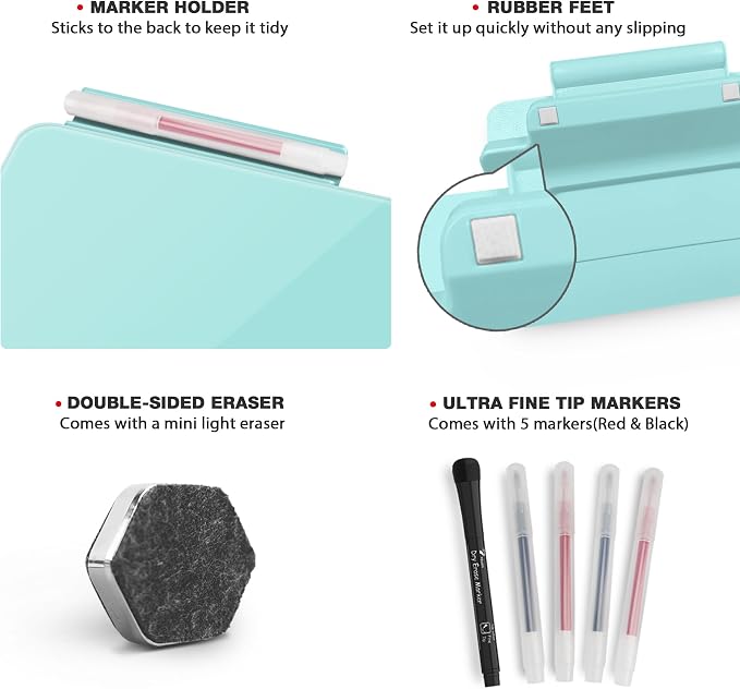Aqua Blue Mini Desktop Pure Glass Whiteboard, Small Slope Slick Desk Whiteboard - Field & Grace